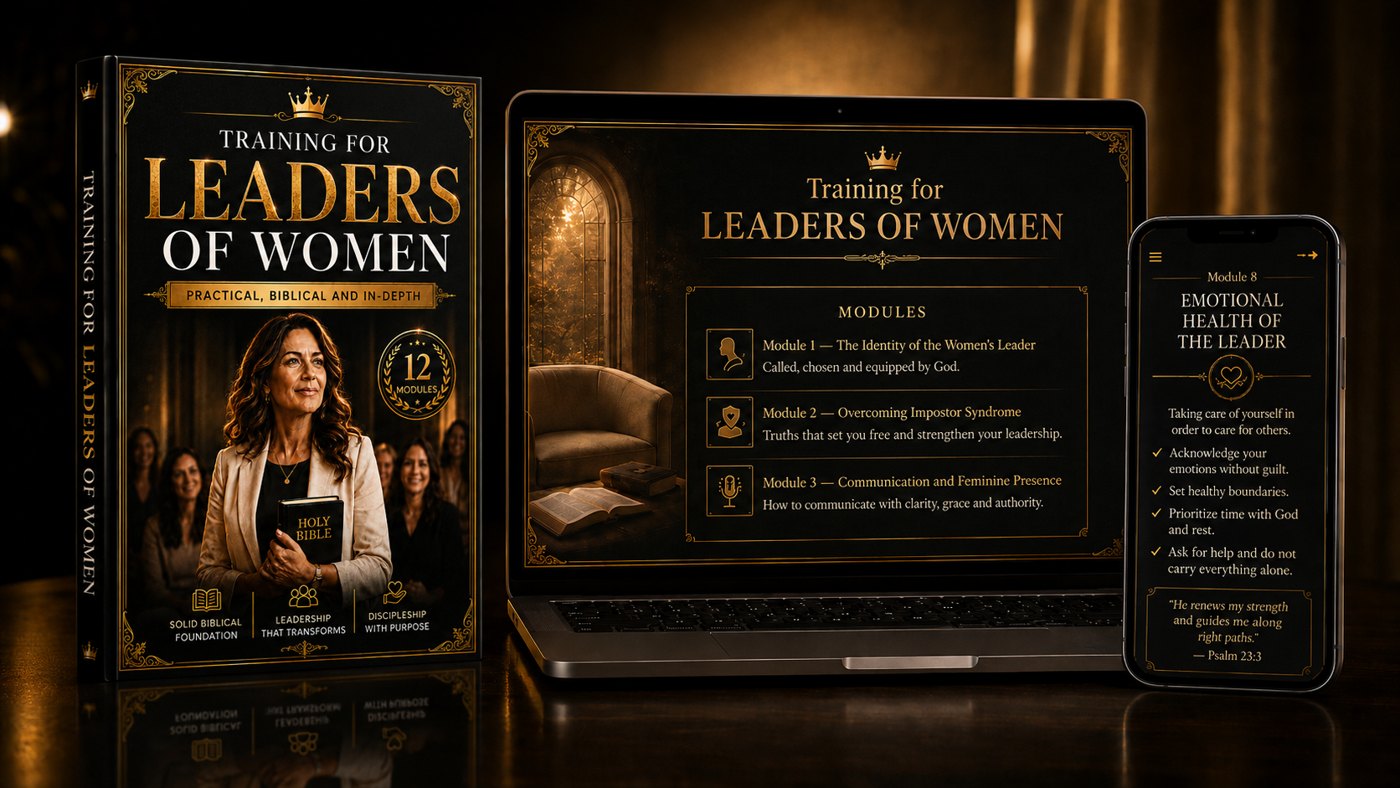 Women's Ministry Leader Training on a book, laptop, and phone